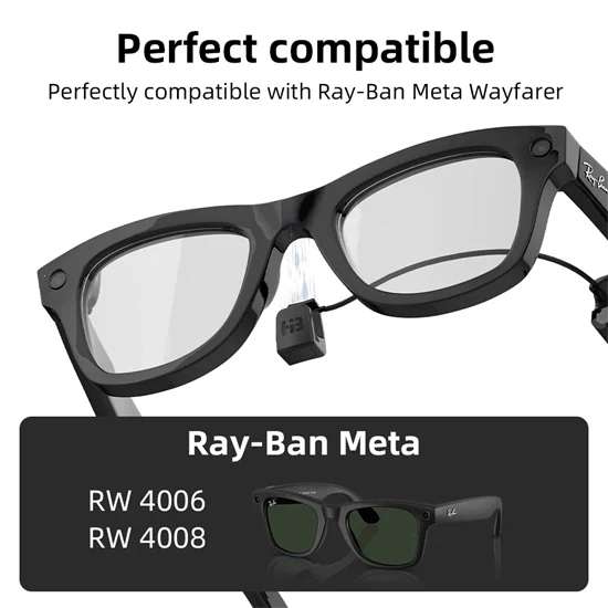 מטען מהיר HIBLOKS למשקפי Ray-Ban Meta Wayfarer – כבל Type-C איכותי לדגמים RW4006 / RW4008